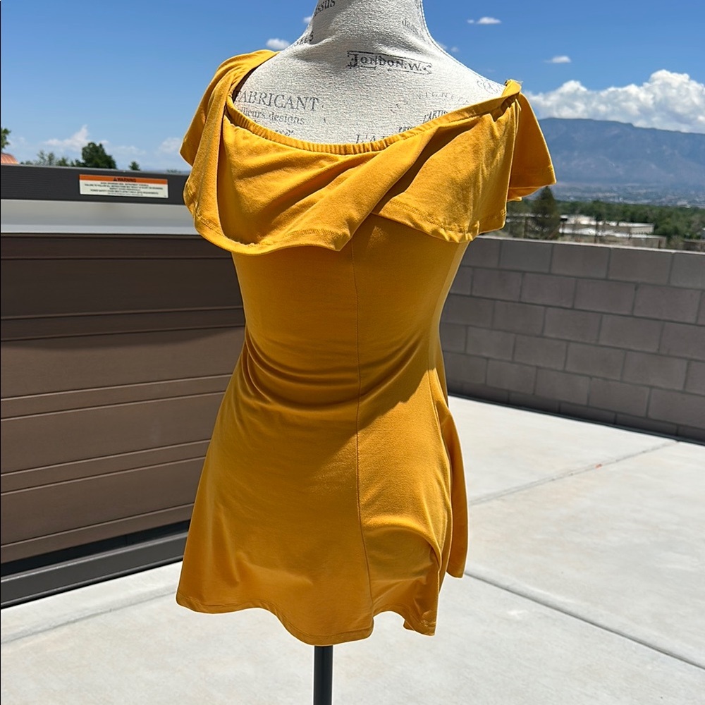 Yellow Ruched Off-Shoulder Mini Dress - Picture 9 of 17